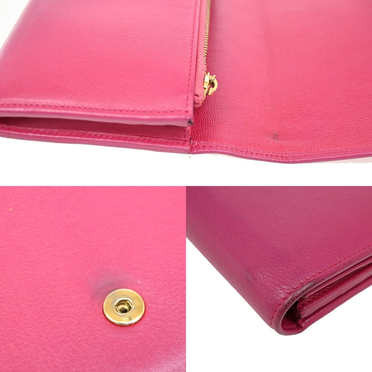 YVES SAINT LAURENT YSL Logo Belle De Jour Long Wallet Leather Pink GHW 66KB977