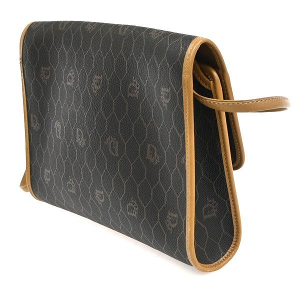 CHRISTIAN DIOR Honeycomb Shoulder Bag PVC Leather Brown Gray GHW 31CB033