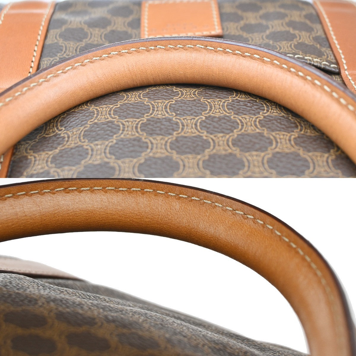 CELINE Logo Macadam Pattern Boston Hand Bag PVC Leather Brown GHW 30CA937