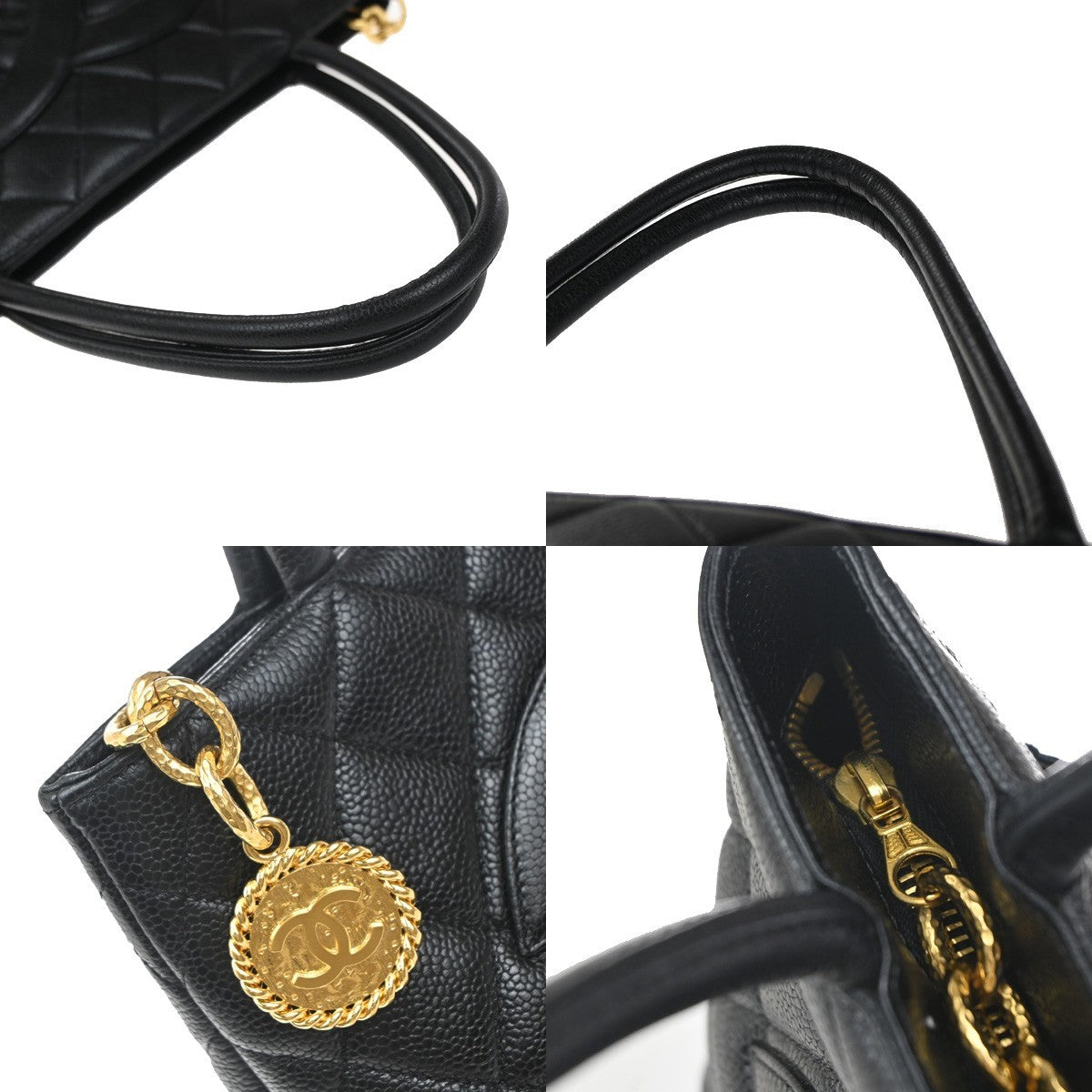 CHANEL Medallion Matelasse Shoulder Bag Grained Calfskin Leather Black 338RP060