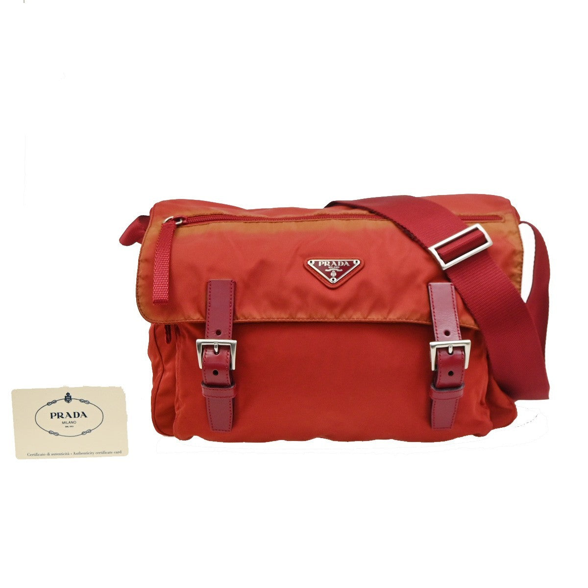 PRADA Logo Tessuto Messenger Shoulder Bag Nylon Leather Red SHW Italy 30KD109