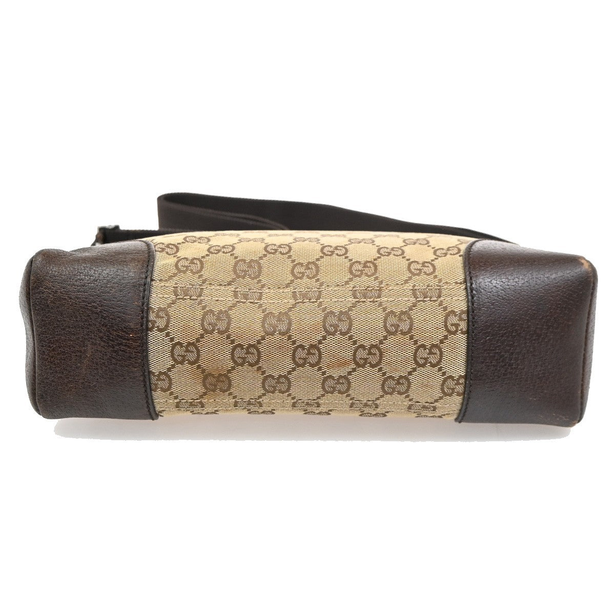 Gucci GG Logo Zipper Crossbody Shoulder Bag Canvas Leather Brown Italy 83PA116