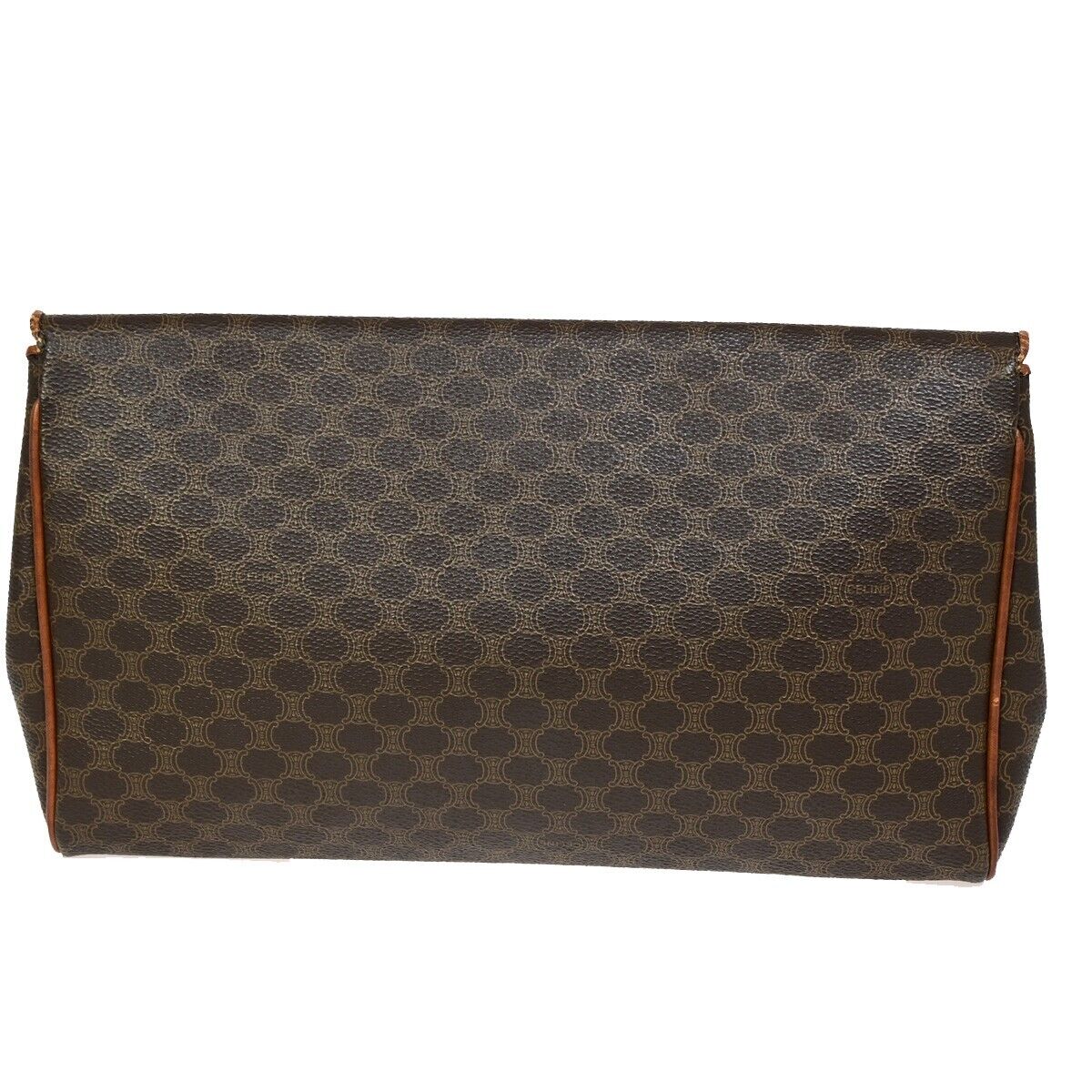 CELINE Logo Macadam Pattern Clutch Bag PVC Leather Brown GHW Italy 01EB540
