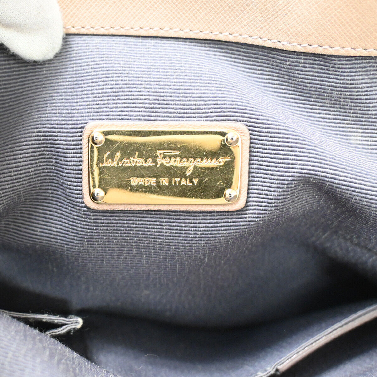 SALVATORE FERRAGAMO Gancini 2way Shoulder Bag Nylon Leather Pink Beige 66YE151