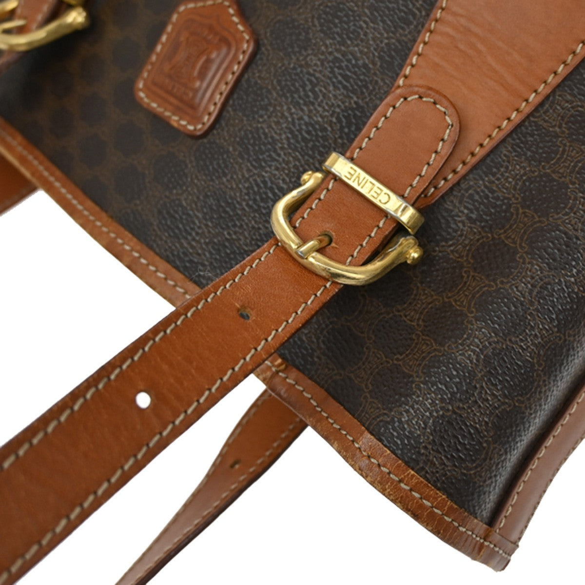 CELINE Logo Macadam Pattern Shoulder Bag PVC Leather Brown GHW Italy 66YH783