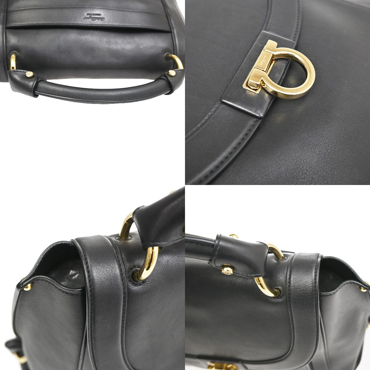 SALVATORE FERRAGAMO Logo Gancini Sofia Hand Bag Leather Black GHW Italy 32YH771
