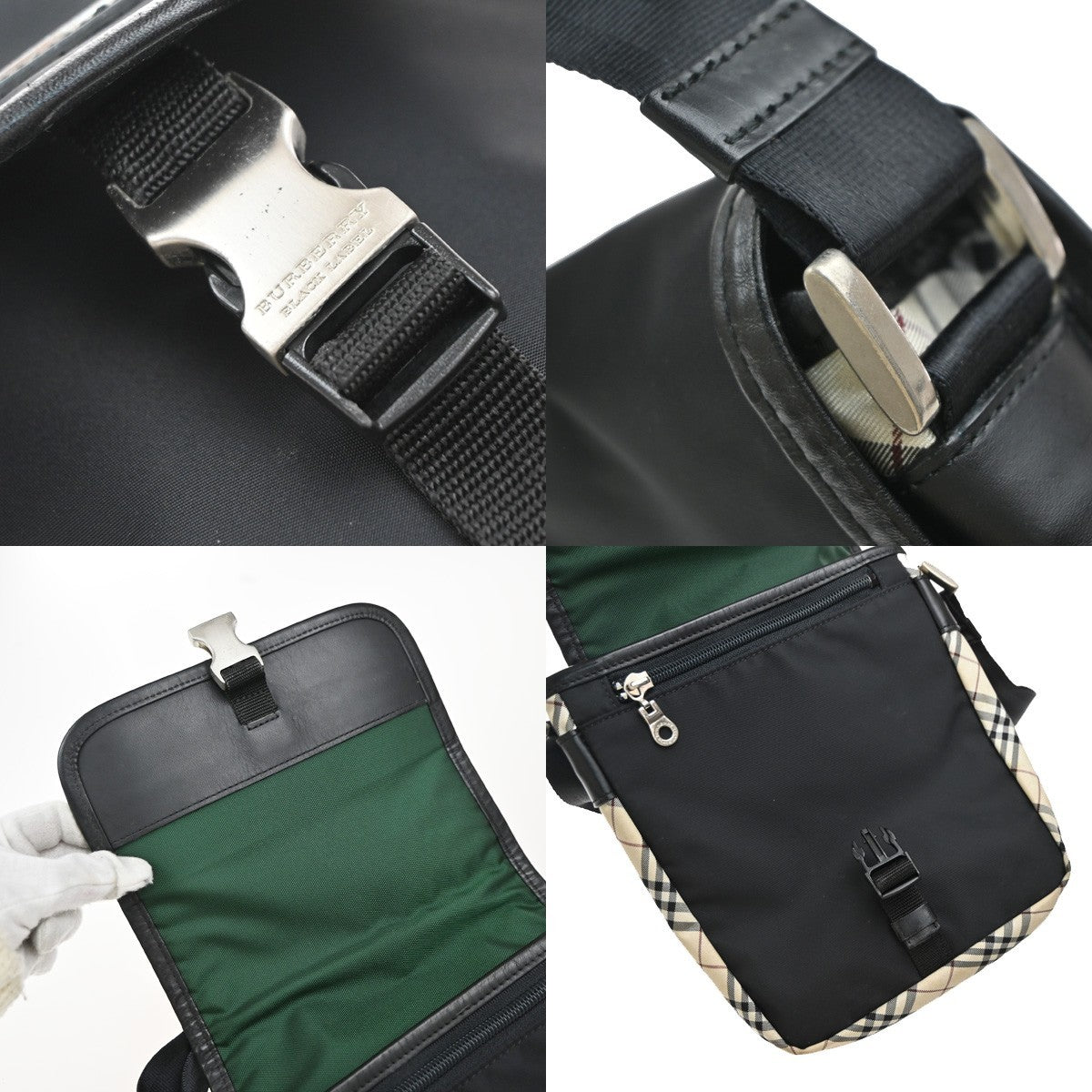 BURBERRY Nova Check Crossbody Mini Shoulder Bag Nylon Leather Black SHW 61KP417