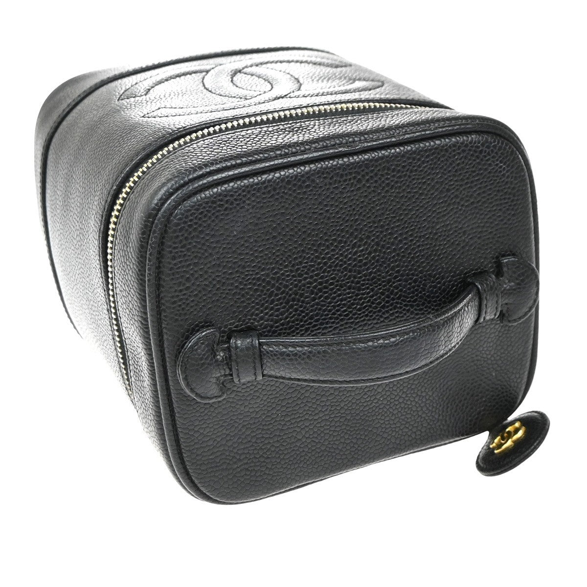 CHANEL CC Vanity Cosmetic Hand Bag Grained Calfskin Leather Black GHW 99RP073