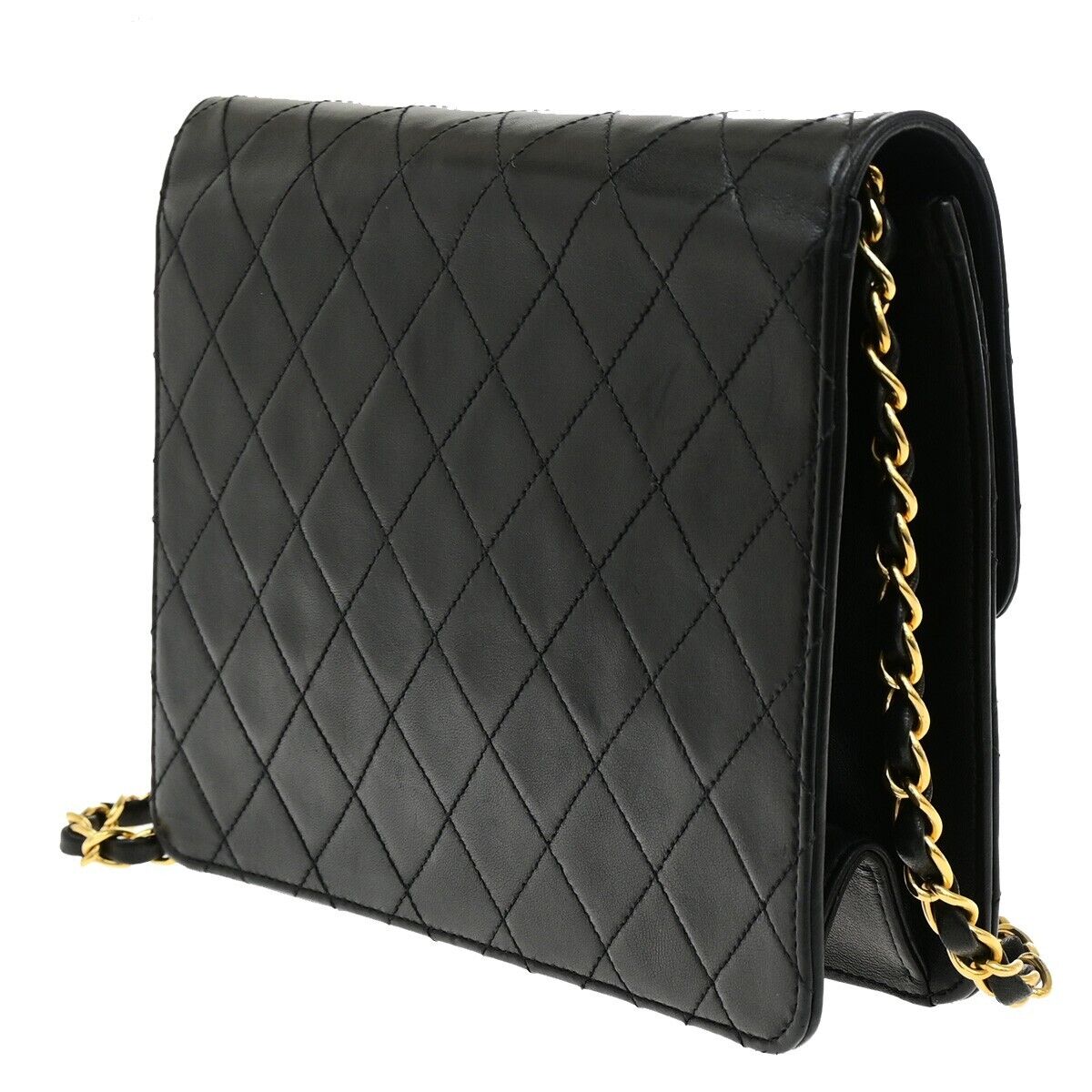 CHANEL Matelasse Single Flap Chain Shoulder Bag Leather Black Vintage 652RK871