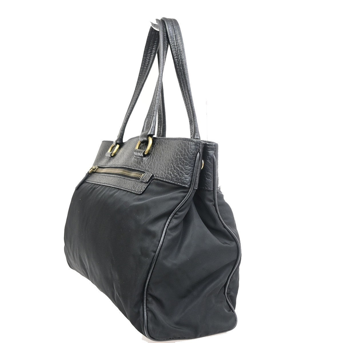 PRADA Logo Tessuto Tote Hand Bags Nylon Leather Black GHW Italy 70PA127
