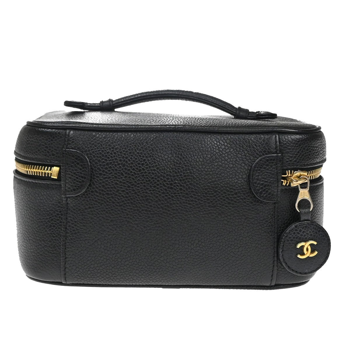 CHANEL CC Logo Vanity Hand Bag Grained Calfskin Leather Black GHW VTG 18RQ016