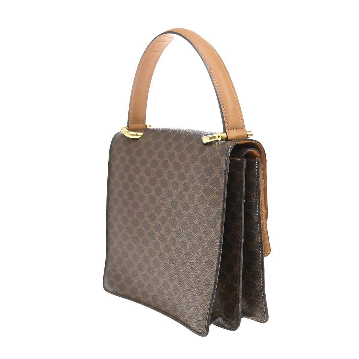 CELINE Logo Macadam Pattern Hand Bag PVC Leather Brown GHW Italy 67EF790