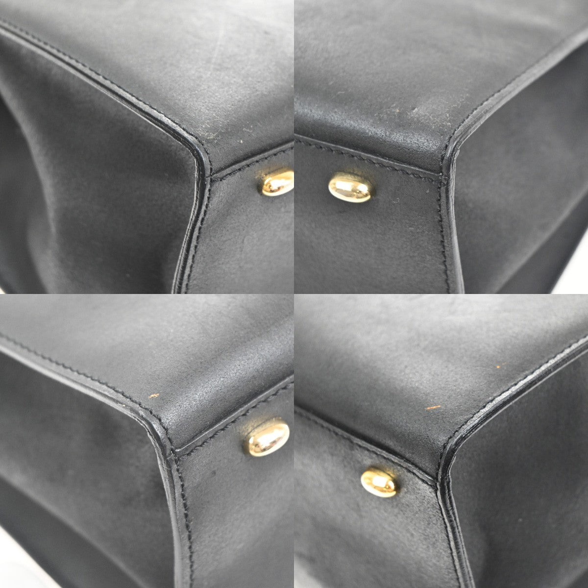 CELINE Logo Shoulder Hand Tote Bag Leather Black GHW Italy 30KC715