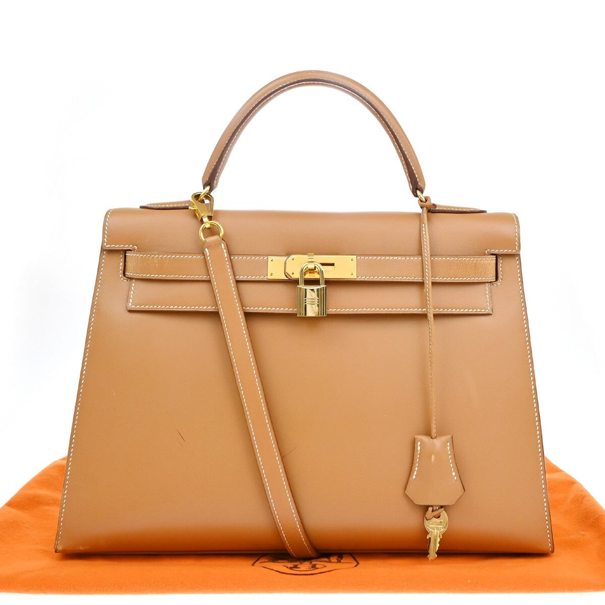 HERMES Kelly 32 2Way Shoulder Hand Bag Chamonix Leather Natural GHW 6640RL144
