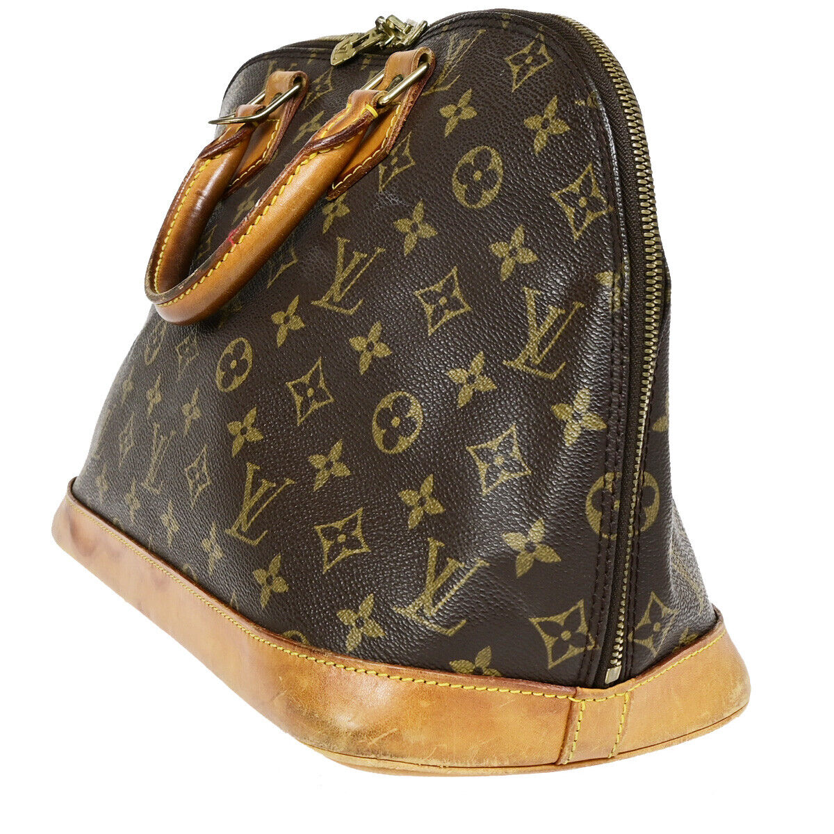 LOUIS VUITTON LV Logo Alma Hand Bag Monogram Leather Brown U.S.A. M51130 30YF593