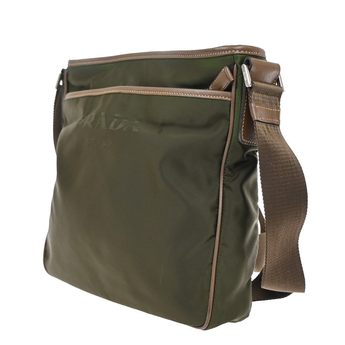 PRADA MILANO Tessuto Messenger Shoulder Bag Nylon Leather Italy Khaki 61EG402