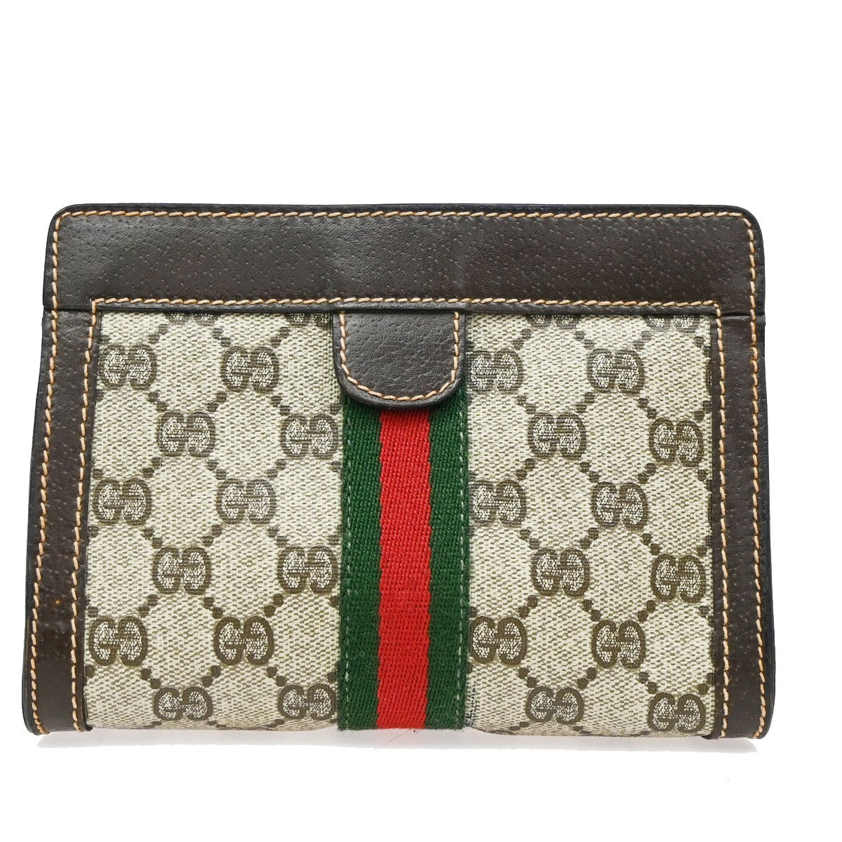GUCCI Logo GG Mini Pattern Sherry Pouch Bag PVC Leather Brown Italy 67KP163