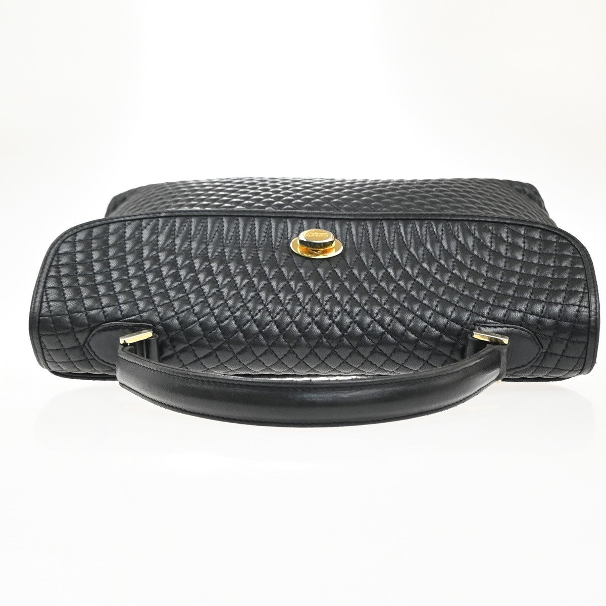 BALLY Logo Quilted Hand Bag Leather Black GHW Italy 02KP543
