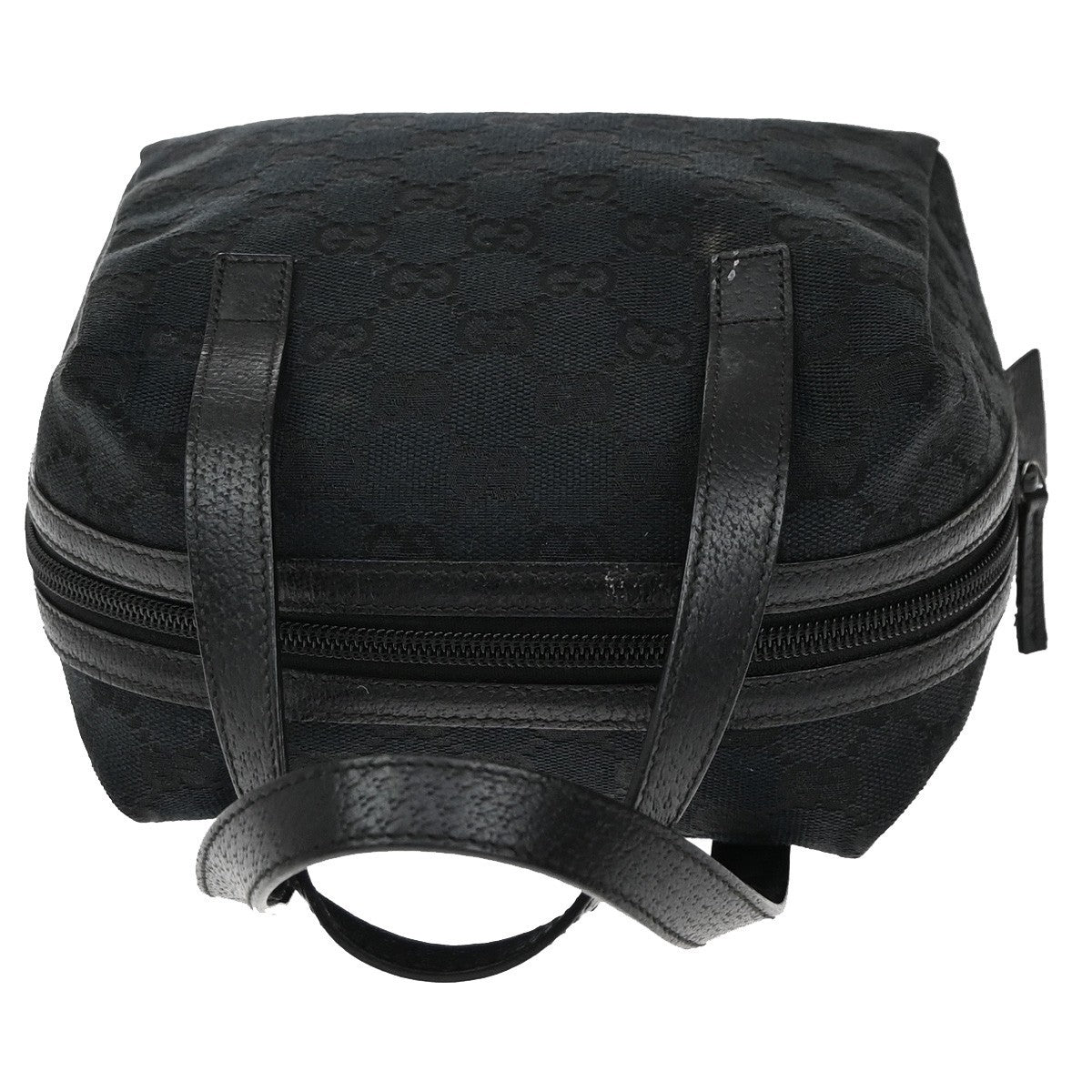 GUCCI GG Logo Pattern Shoulder Bag Canvas Leather Black Gold Italy 32KB494