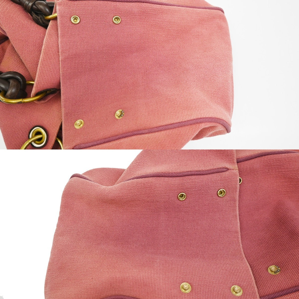 BOTTEGA VENETA Logo Shoulder Tote Bag Canvas Leather Pink GHW Italy 37YH904