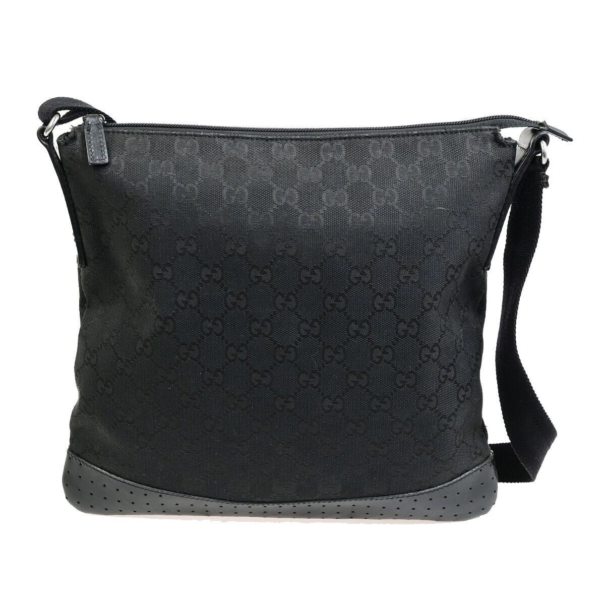 GUCCI Logo GG Pattern Cross Body Shoulder Bag Canvas Leather Black Italy 87FB347