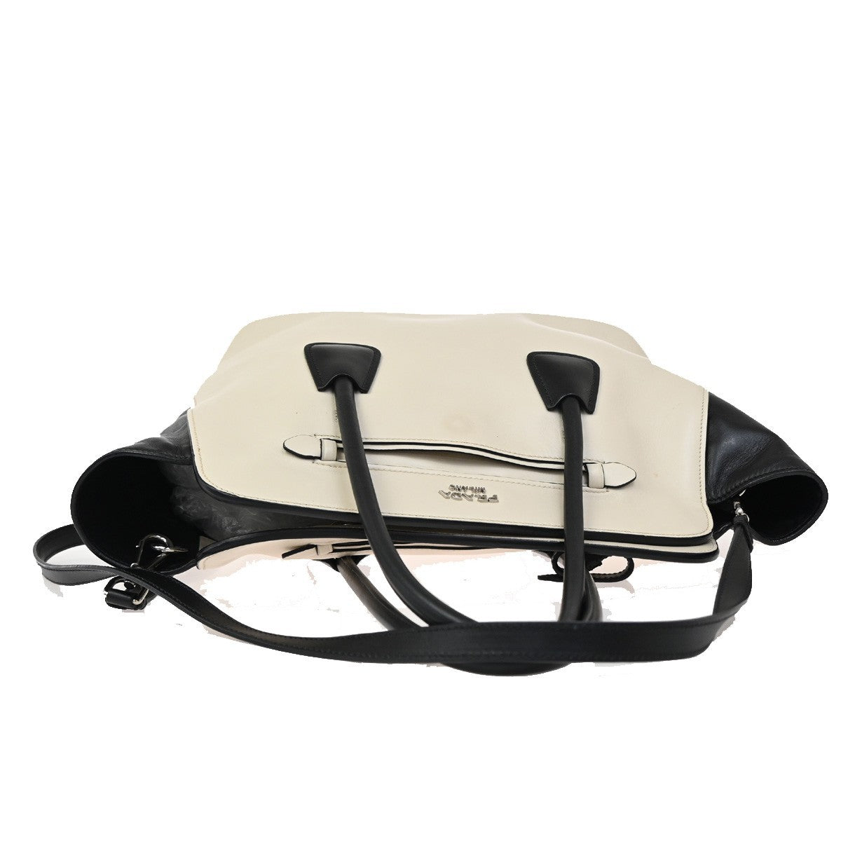 PRADA Logo Bicolor 2Way Shoulder Hand Bag Leather Black White Italy 34AA065