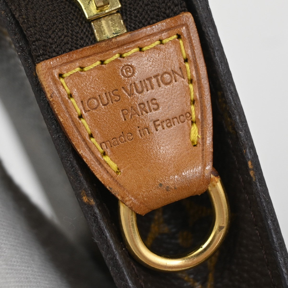 LOUIS VUITTON Logo BUCKET PM Pouch Bag Monogram Leather Brown France 02KC899