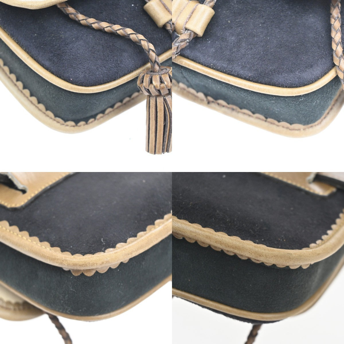 LOEWE Logo Anagram Tassel Bum Bag Size75 Suede Leather Black Beige GHW 34MA439