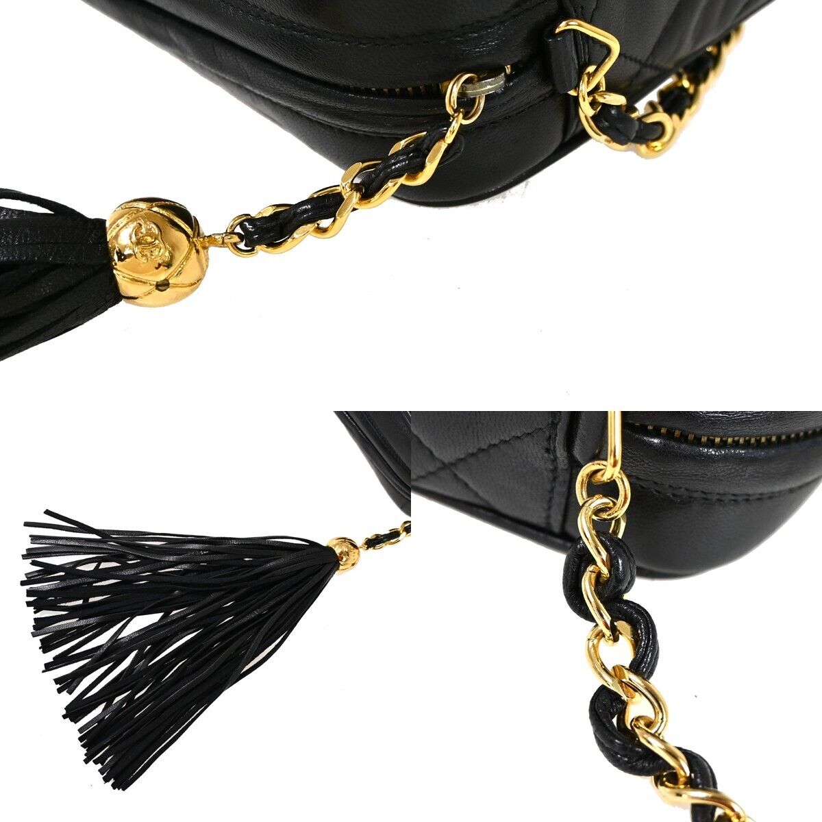 CHANEL CC Matelasse Fringe Chain Shoulder Bag Leather Black GHW Vintage 342RH983