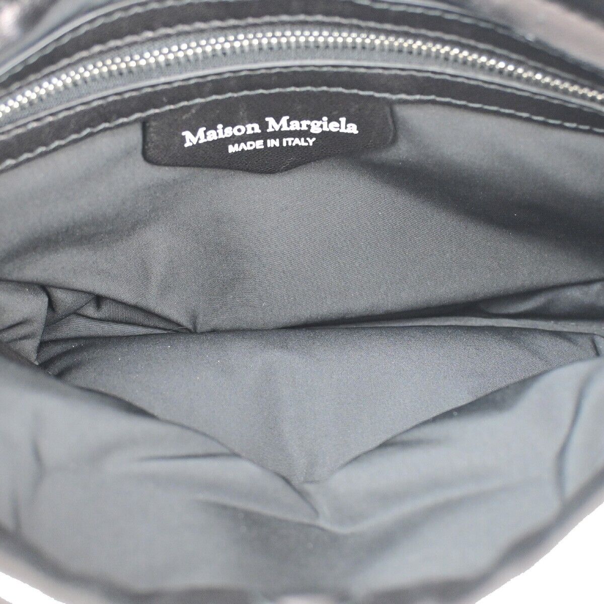 MAISON MARGIELA Logo Glam Slam Chain Clutch Hand Bag Leather Black Silve 40RF146