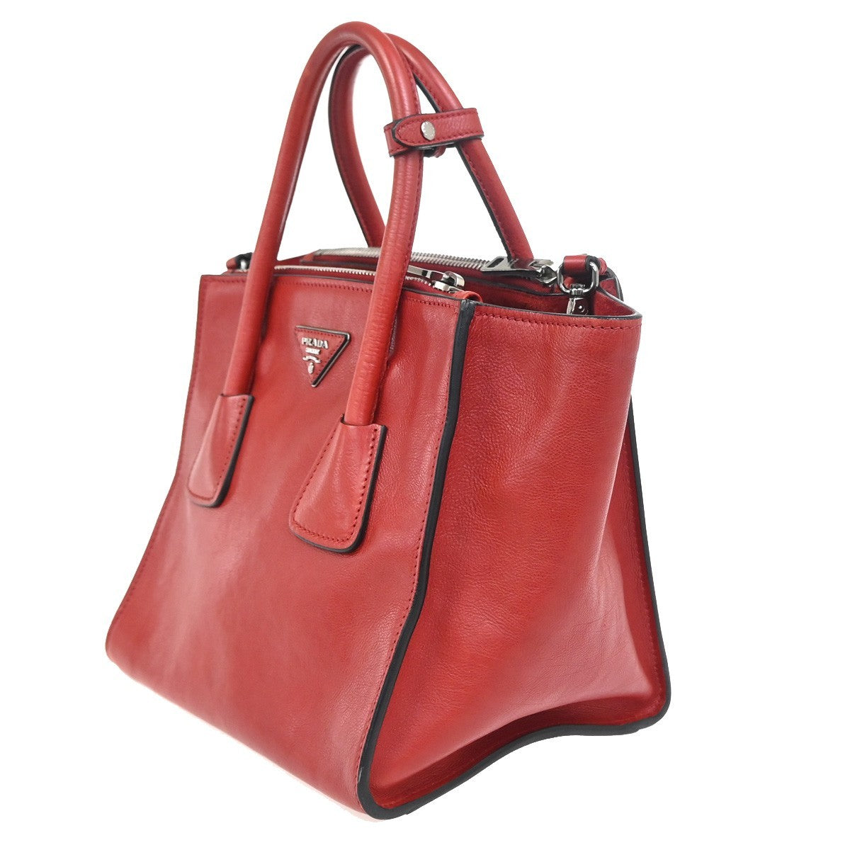 PRADA MILANO Triangle Logo 2Way Shoulder Hand Bag Leather Red SHW Italy 12ZA346
