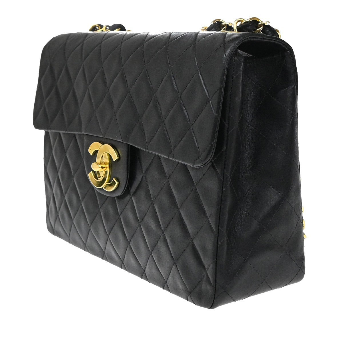 CHANEL Maxi Jumbo Matelasse 34 Chain Shoulder Bag Leather Black Vintage 849RF789