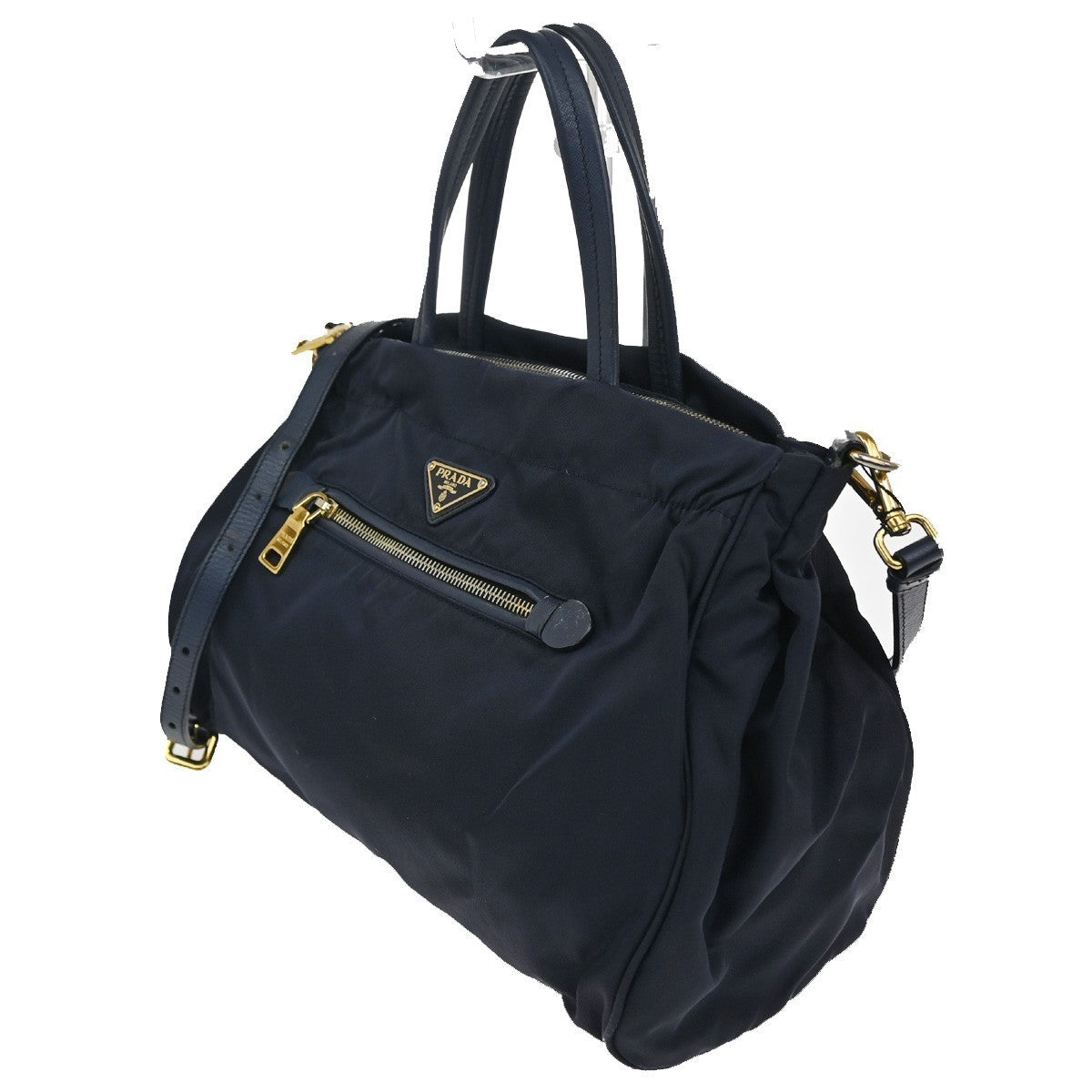 PRADA Logo Tessuto 2Way Shoulder Hand Bag Nylon Leather Navy Blue Italy 79KC009