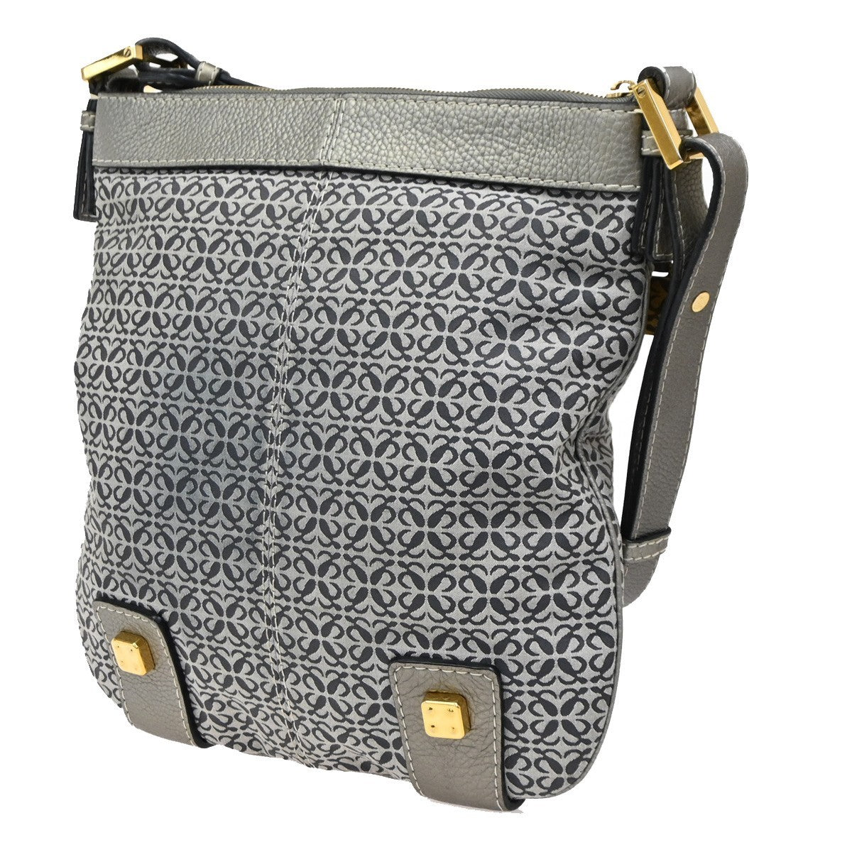 LOEWE Logo New Road Crossbody Shoulder Bag Canvas Leather Gray GHW 30KB767