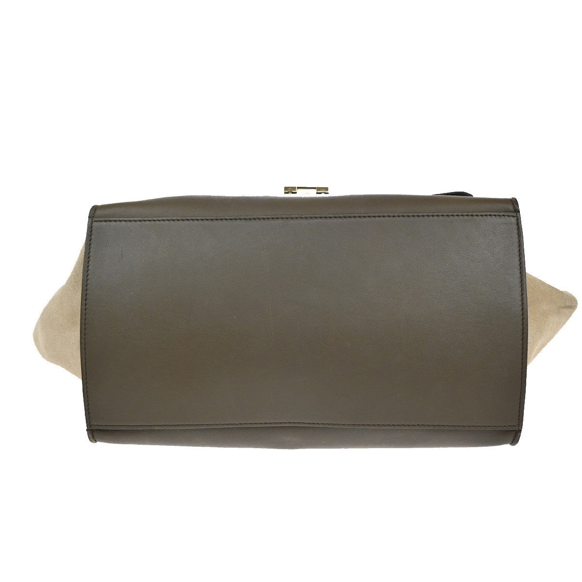 CELINE Trapeze Tricolor 2way Shoulder Hand Bag Leather Suede Khaki Beige 70KB559