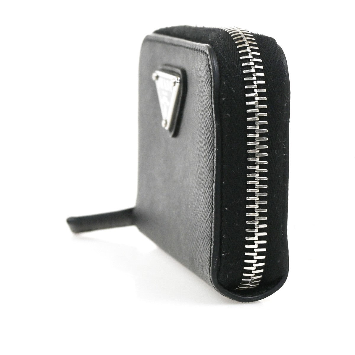 PRADA Saffiano Zip Around Compact Wallet Coin Case Leather BK SHW Italy 33YJ019