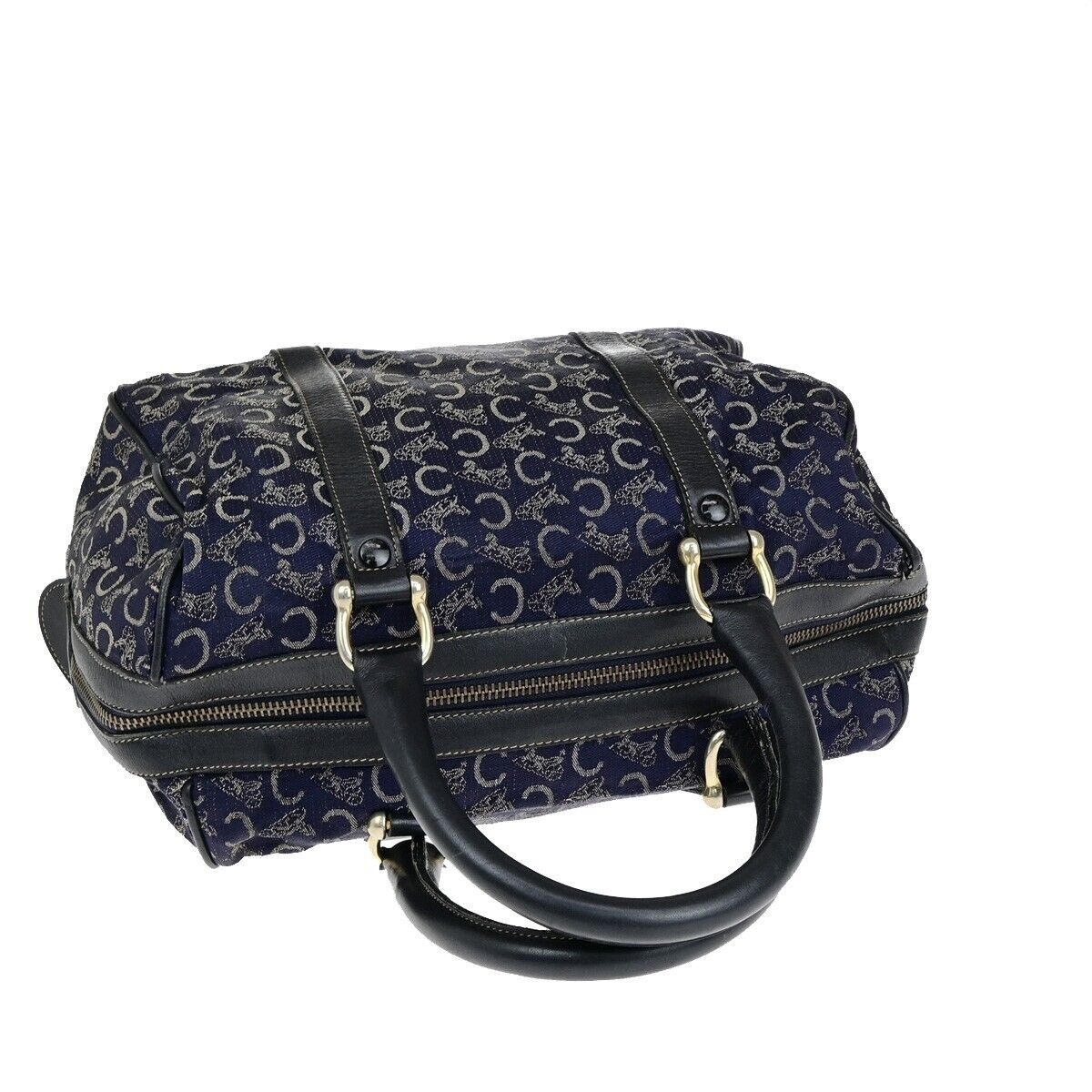 CELINE C Macadam Hand Bag Canvas Leather Navy Blue Made in Italy 02EB412