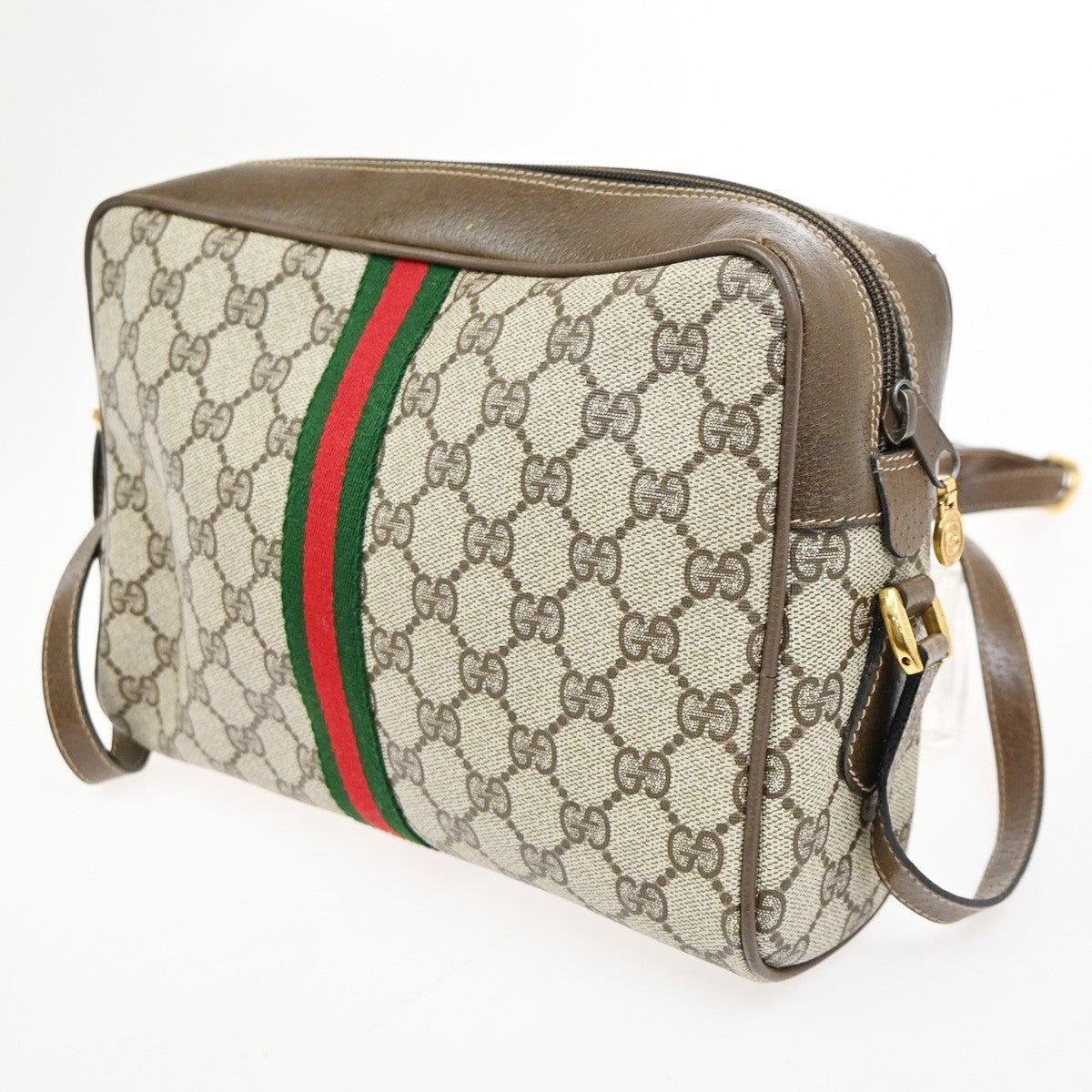 GUCCI Logo GG Pattern Sherry Shoulder Bag PVC Leather Brown Italy 32KC661
