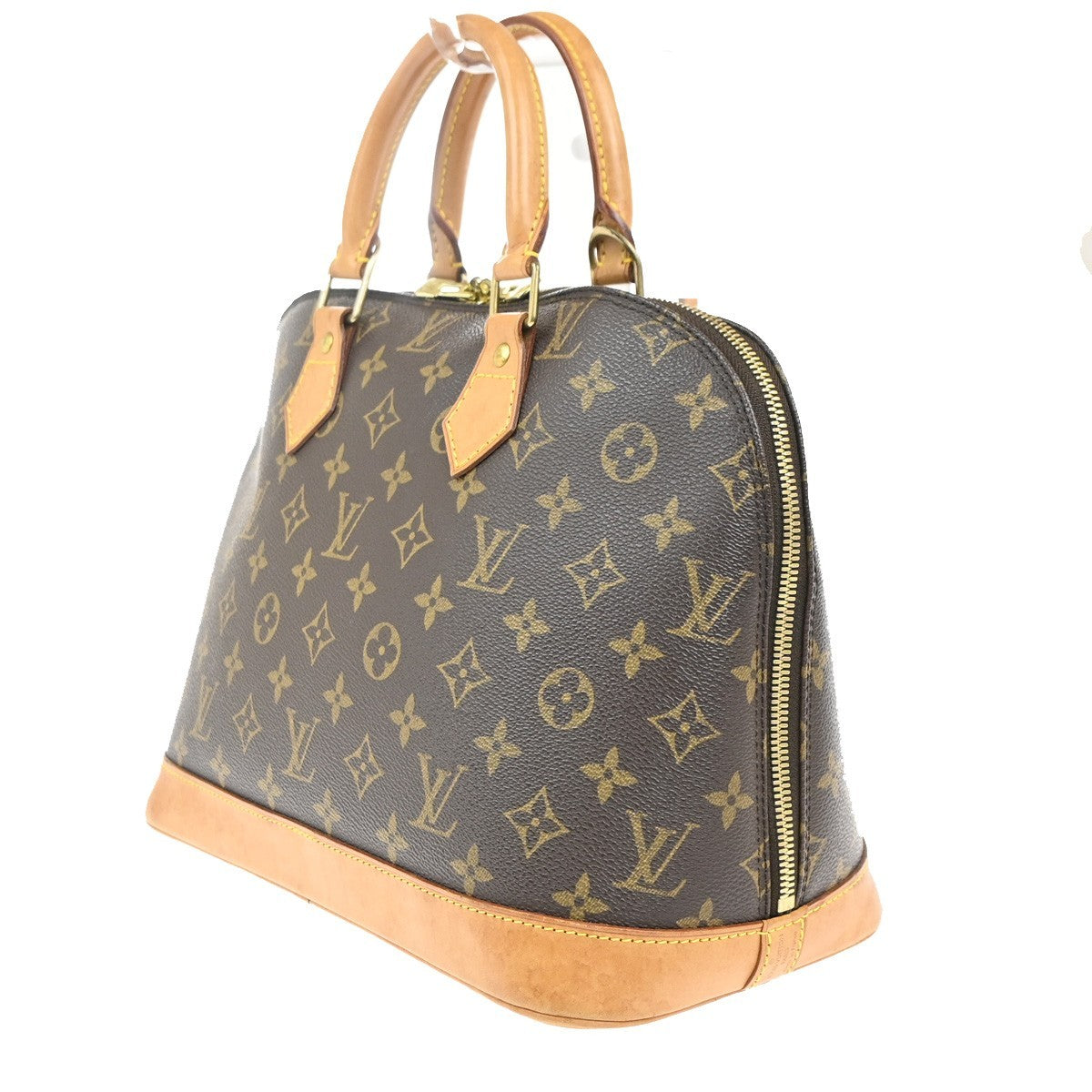 LOUIS VUITTON LV Logo Alma Hand Bag Monogram Leather Brown France M51130 76MA230