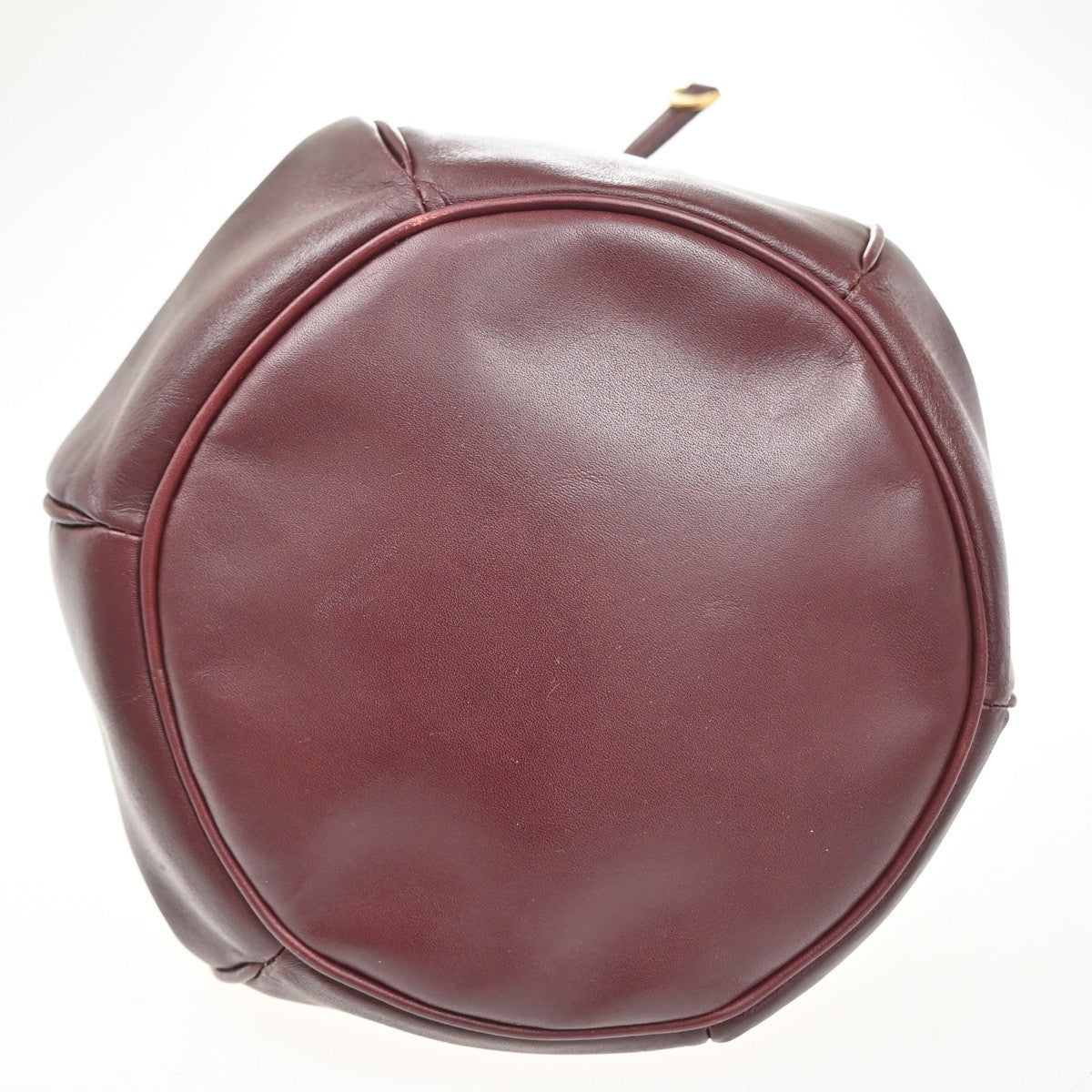 MUST DE CARTIER 2C Logo Drawstring Shoulder Bag Leather Red Gold 67TA426