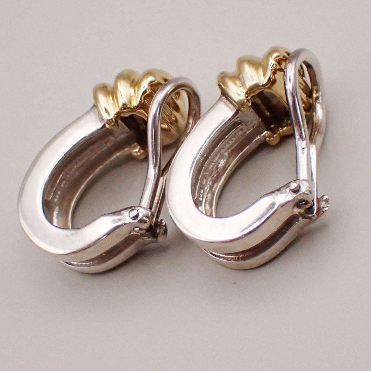 Tiffany & Co. Logo Groove Combination Earrings Clip On Gold 750 Ag 925 80KB252