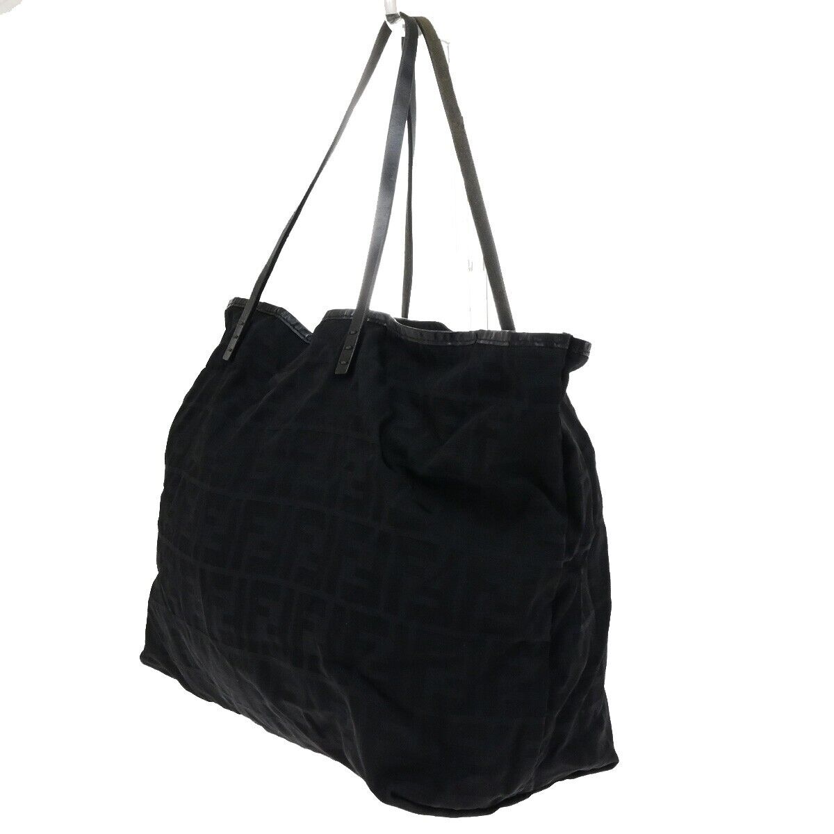 FENDI Logo Zucca Pattern Shoulder Tote Bag Canvas Leather Black Italy 63KA552