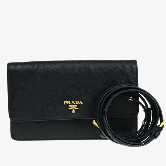 PRADA Logo Mini Shoulder Bag Wallet Saffiano Leather Black GHW Italy 77RK417