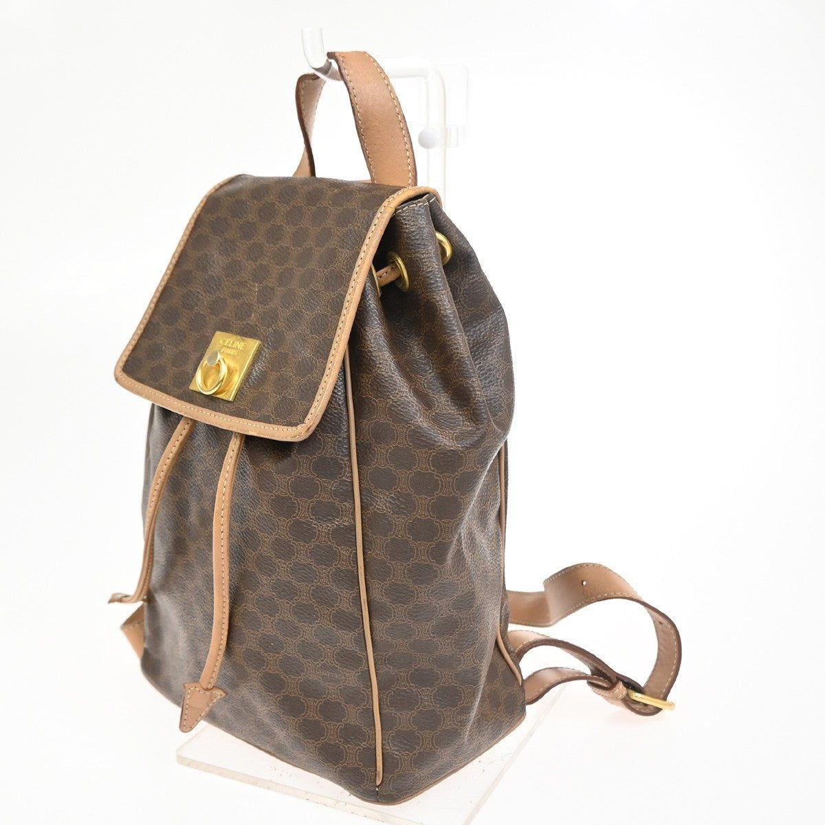 CELINE Logo Macadam Pattern Backpack Bag PVC Leather Brown GHW 87CA858