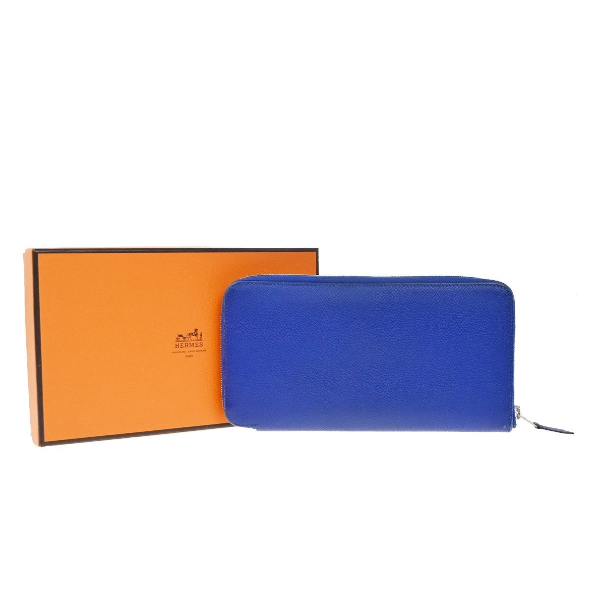 HERMES Azap Classique Long Zipper Wallet Silk In Epsom Leather Blue SHW 36RP162