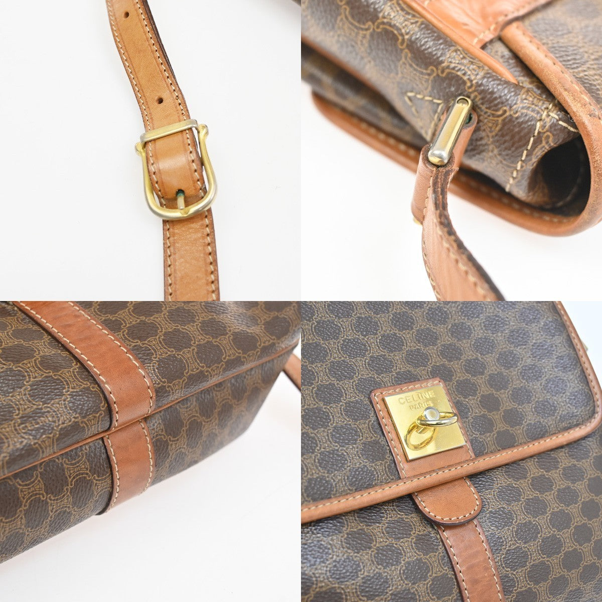 CELINE Logo Macadam Pattern Shoulder Bag PVC Leather Brown Italy GHW 30KC524