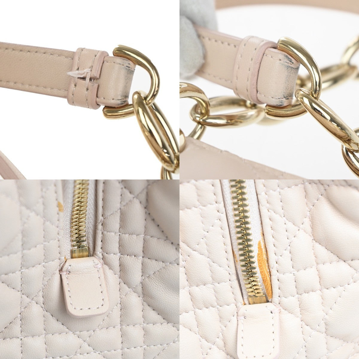 CHRISTIAN DIOR Logo Cannage Chain Shoulder Bag Leather Pink GHW Italy 689RL954