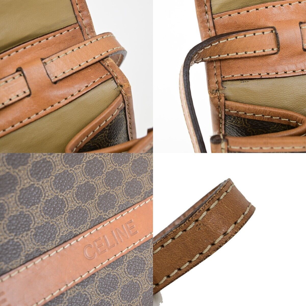 CELINE Logo Macadam Pattern Shoulder Bag PVC Leather Brown GHW Italy 65FB173