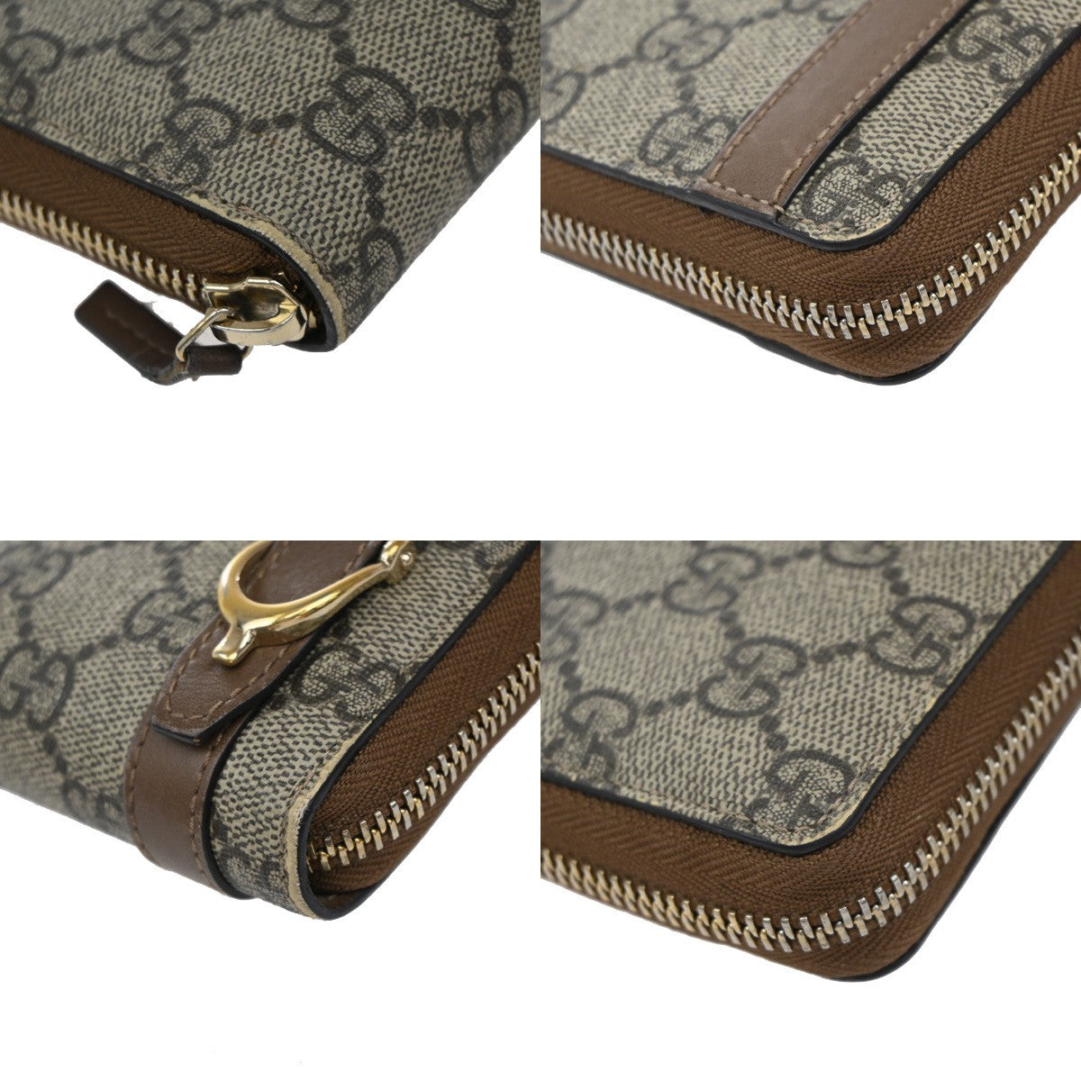 GUCCI Logo Niece GG Pattern Zip Around Long Wallet Supreme Leather Brown 69EF795