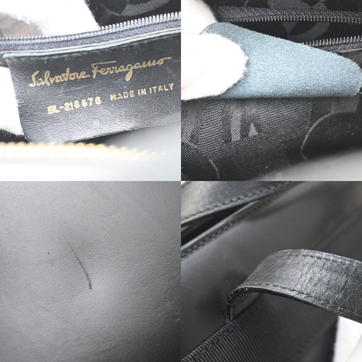 SALVATORE FERRAGAMO Logo Vara Shoulder Bag Canvas Leather Black Italy 65EF878